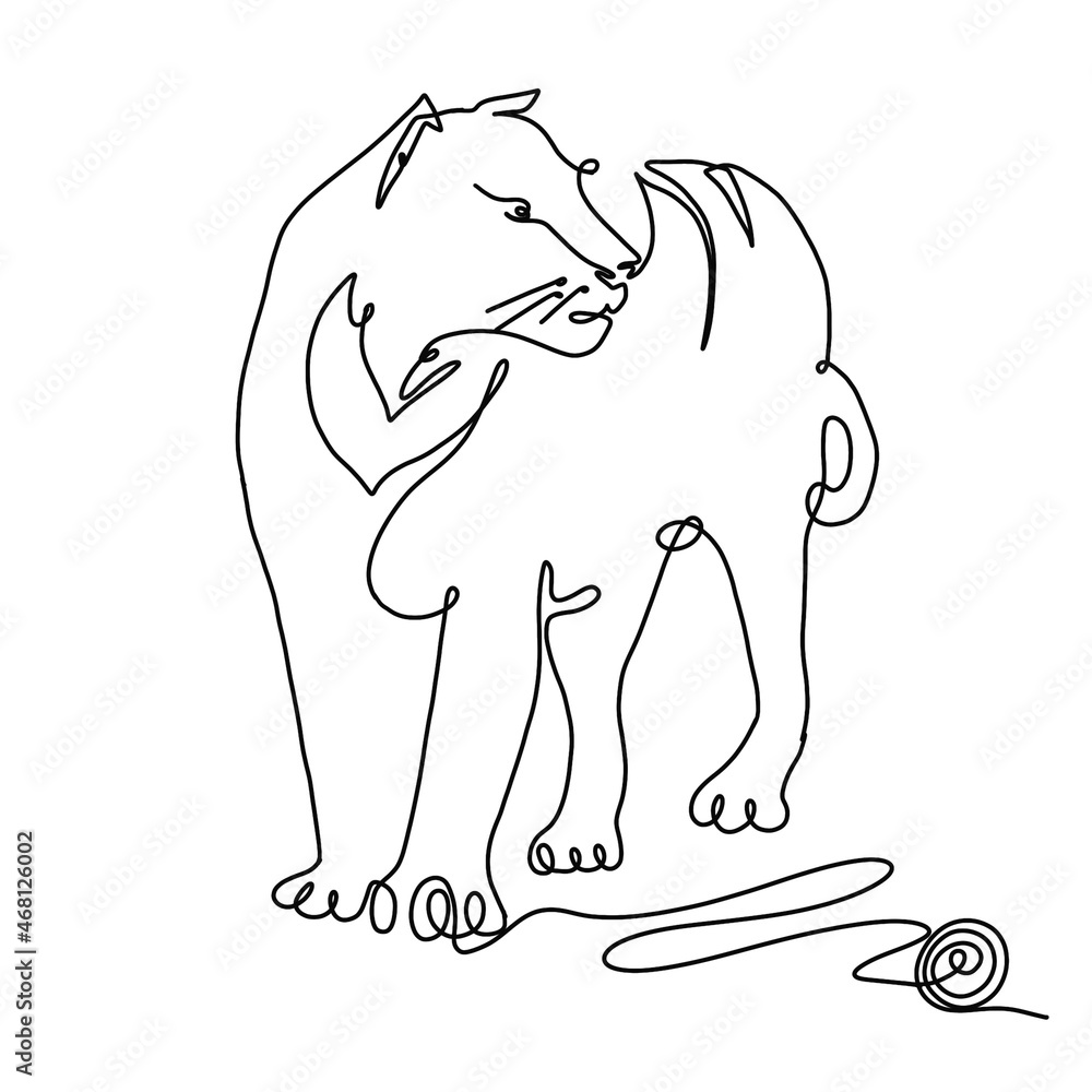 Obraz premium One line tiger isolated on white. Print for card, tshirt, textile, fabric