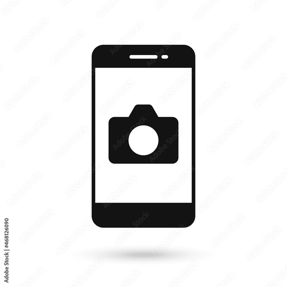 Mobile phone flat design icon camera sign. Mobile phone flat design icon camera sign.
