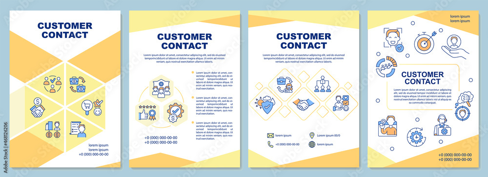 Customer service brochure template. Communicating with clients. Flyer, booklet, leaflet print, cover design with linear icons. Vector layouts for presentation, annual reports, advertisement pages