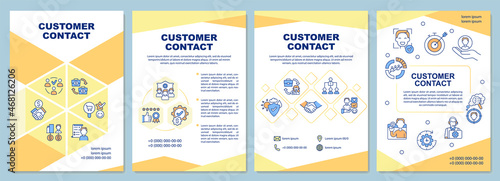 Customer service brochure template. Communicating with clients. Flyer  booklet  leaflet print  cover design with linear icons. Vector layouts for presentation  annual reports  advertisement pages