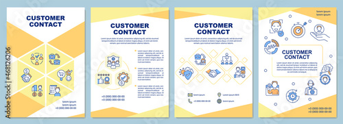 Customer service brochure template. Communicating with clients. Flyer, booklet, leaflet print, cover design with linear icons. Vector layouts for presentation, annual reports, advertisement pages