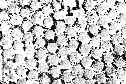 Black and white textured background, metal surface with hexagons, rusty iron background