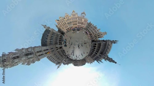Little planet view of the old town of Brussels, the city center in Belgian  on a sunny day in summer photo