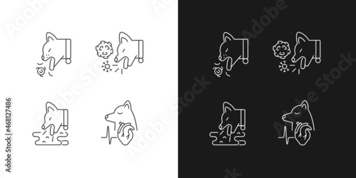 Pet stomach illness linear icons set for dark and light mode. Internal organs sickness. Domestic animals disease. Customizable thin line symbols. Isolated vector outline illustrations. Editable stroke