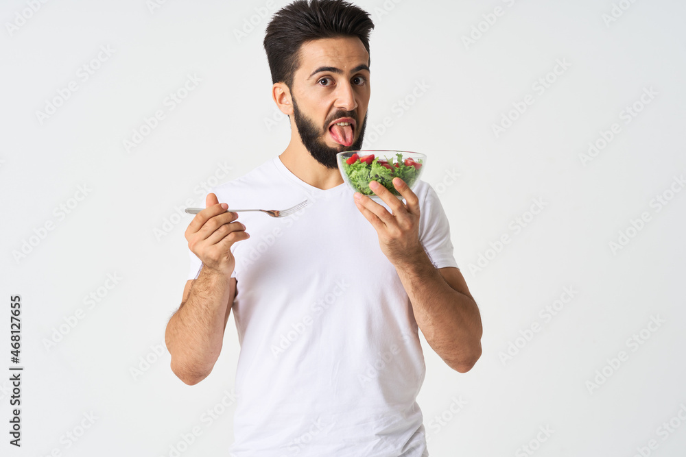 bearded man plate with vegetable salad eating health bearded man plate with vegetable salad eating health