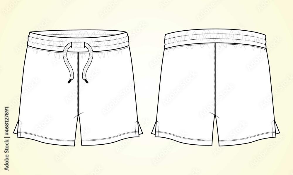 Boys Sweat Shorts vector fashion flat sketch template. Young Men ...