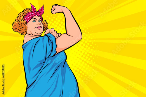 fat woman gesturing confident actions we can do it