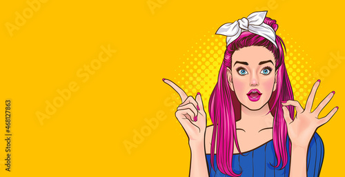 pretty woman with finger point and okay gesture