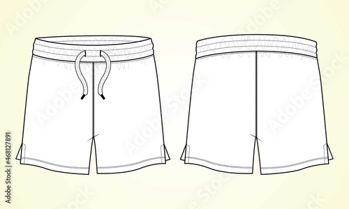 Boys Sweat Shorts vector fashion flat sketch template. Young Men Technical Drawing Fashion art Illustration.