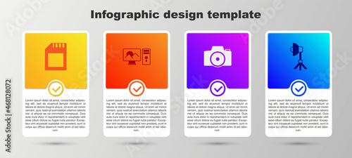 Set SD card, Photo retouching, camera and Softbox light. Business infographic template. Vector