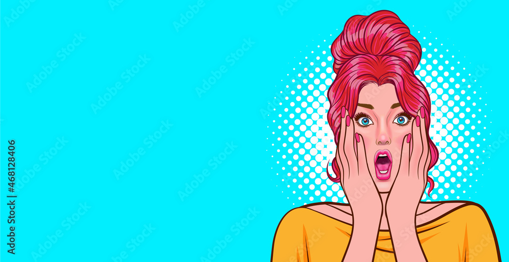 Surprised woman wow and raising hand to her cheek Surprised woman wow and raising hand to her cheek