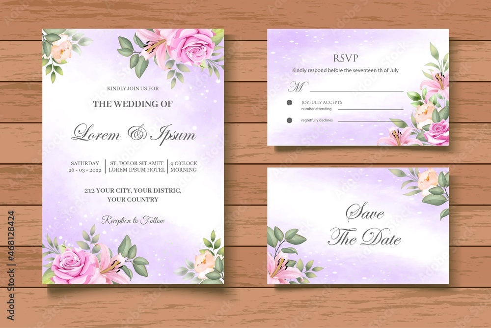 Beautiful Hand Drawing Floral Wedding Invitation Card