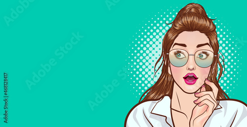 surprised young woman in glasses looking wondering for somthing
