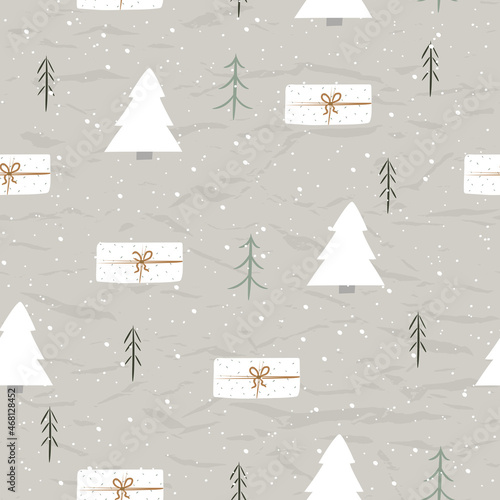 Vintage Christmas seamless texture from New Collection. Christmas tree and snow.