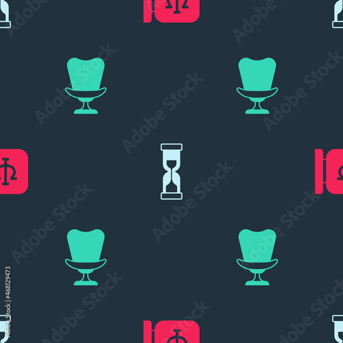 Set Psychology, Psi, Old hourglass and Armchair on seamless pattern. Vector