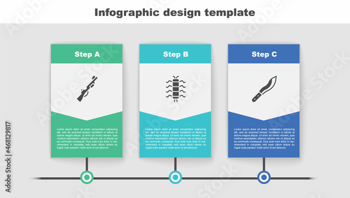 Set Hunting gun, Centipede insect and Machete. Business infographic template. Vector