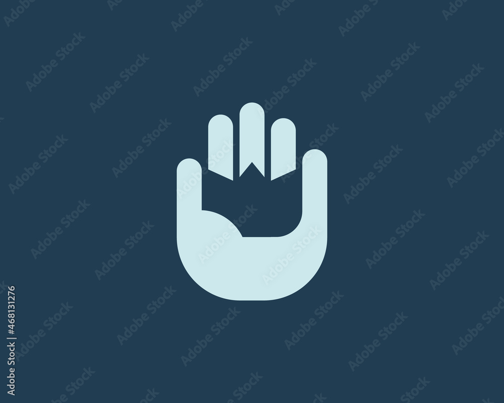 Abstract crown in the hand palm logo design. Universal minimalistic king, power vector sign symbol logotype. Abstract crown in the hand palm logo design. Universal minimalistic king, power vector sign symbol logotype.