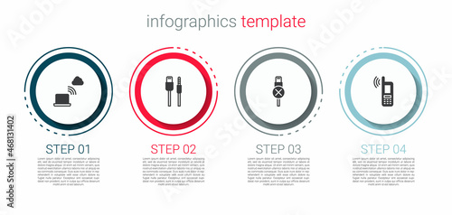 Set Network cloud connection, USB cable cord, No usb and Mobile with wi-fi wireless. Business infographic template. Vector