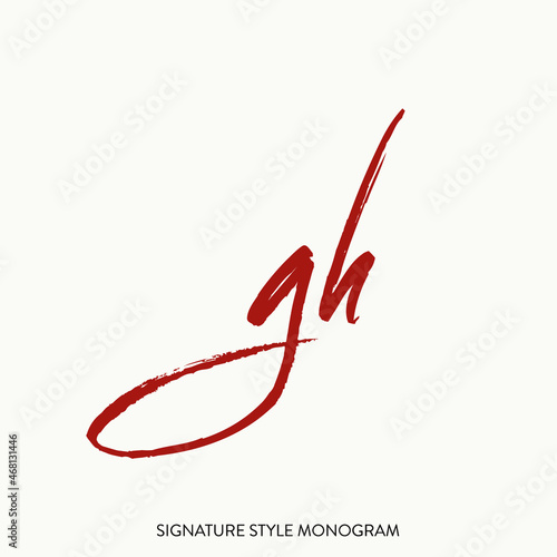 GH monogram logo.Calligraphic signature icon.Letter g and letter h.Lettering sign isolated on light fund.Wedding, fashion, beauty alphabet initials.Elegant handwritten, brush script style. photo