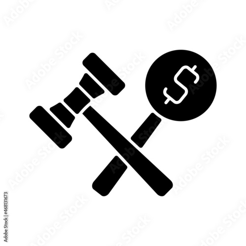 Auction black glyph icon. Competitive bidding for item. Bargaining for property and antique. Selling and buying. Public sales. Silhouette symbol on white space. Vector isolated illustration