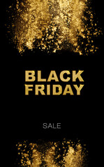 Black Friday vertical poster design with golden glitter