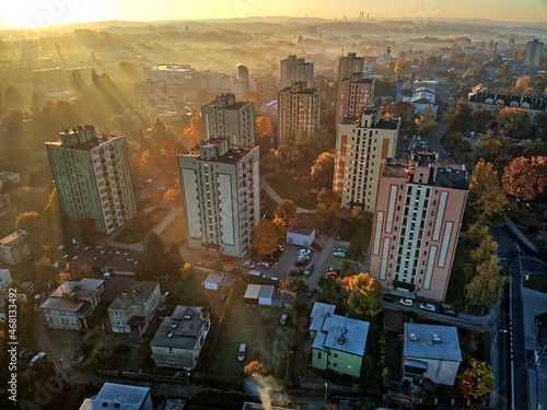 autumn sunrise over a housing estate in Rybnik, Poland