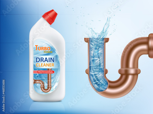 Plastic bottle with drain cleaner. Package template.