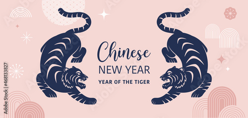 Chinese new year 2022 year of the tiger - Chinese zodiac symbol, Lunar new year concept, modern background design