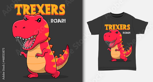 Cool dinosaur cartoon. with t-shirt design.