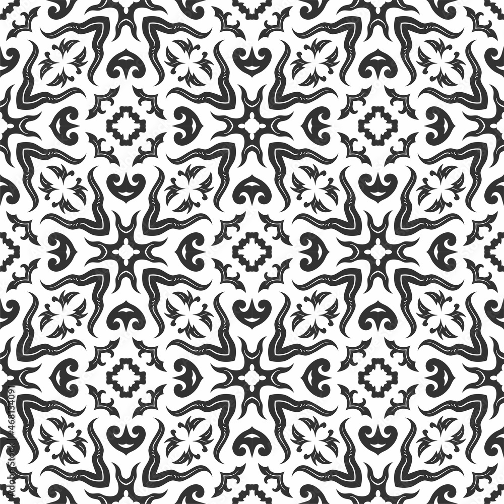 Black and white pattern ornament shape. Simple seamless abstract background