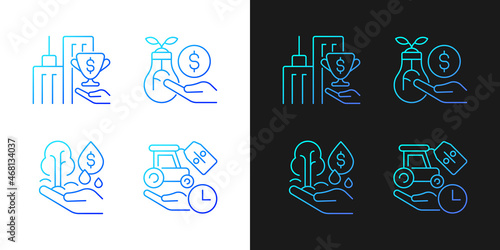 Grant and investment gradient icons set for dark and light mode. Small business financial support. Thin line contour symbols bundle. Isolated vector outline illustrations collection on black and white