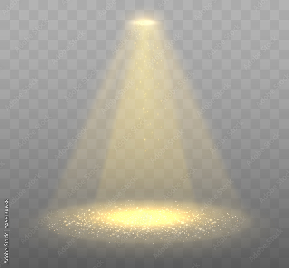 Gold spotlight isolated. Transparent light effect. Vector illustration