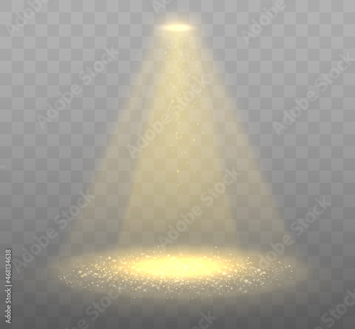 Gold spotlight isolated. Transparent light effect. Vector illustration