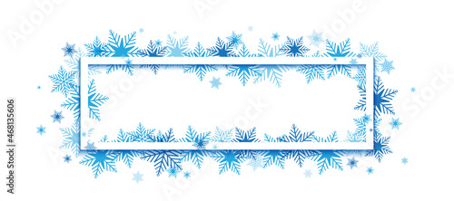 White rectangular with blue snowflakes on white background