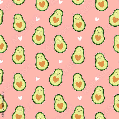 Cute Avocado Seamless Pattern Background with hearts shapes
