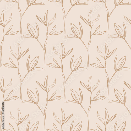 Floral seamless pattern with foliage  leaves silhouettes endless background