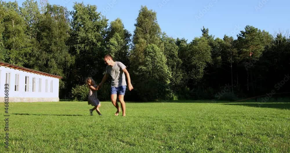happy father with daughter spend time in nature happy father with daughter spend time in nature