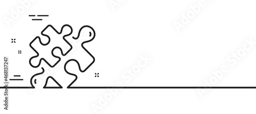 Puzzle pieces line icon. Jigsaw game challenge sign. Business solution symbol. Minimal line illustration background. Puzzle line icon pattern banner. White web template concept. Vector