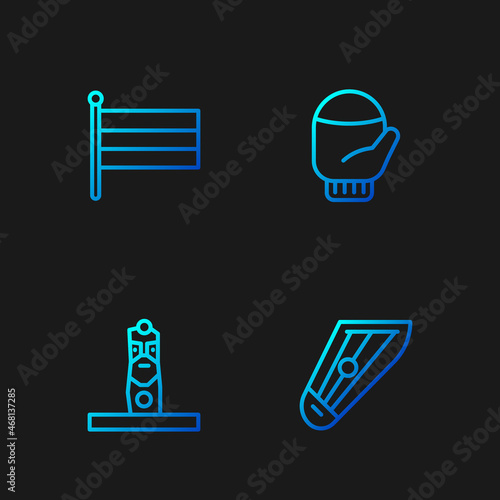 Set line Kankles, Slavic pagan idol, National Russia flag and Christmas mitten. Gradient color icons. Vector