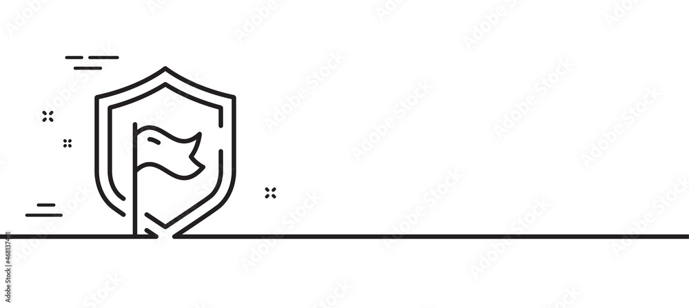 Shield line icon. Privacy secure sign. Safe defense symbol. Minimal line illustration background. Shield line icon pattern banner. White web template concept. Vector