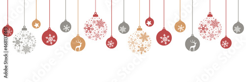 merry christmas banner with hanging ball decoratoin on white background
