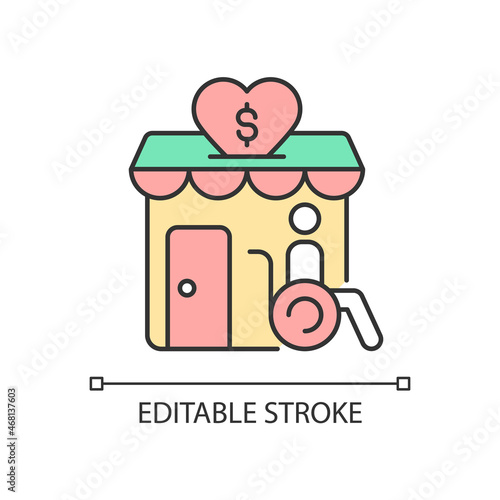 Grants for disabled RGB color icon. Financial support for people with disabilities. Money contribution for small business. Isolated vector illustration. Simple filled line drawing. Editable stroke