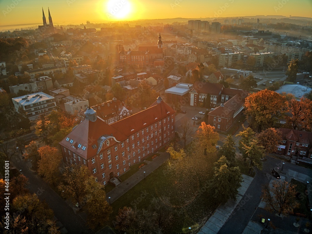 Obraz na płótnie Rybnik, Poland - sunrise and panorama of the city center w salonie