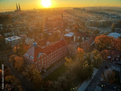 Rybnik, Poland - sunrise and panorama of the city center