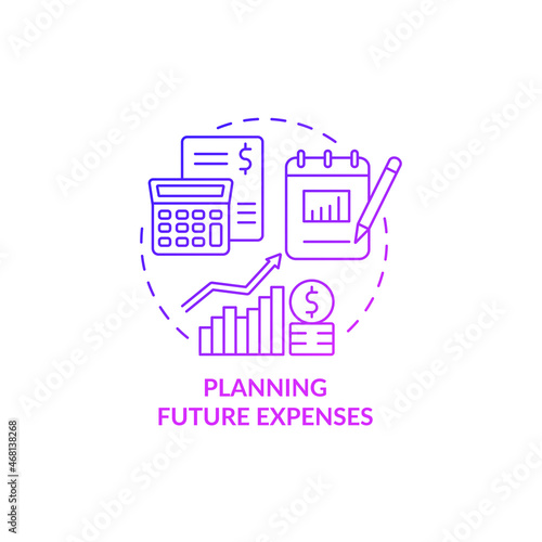 Planning future expenses purple gradient concept icon. Forecast for company income. Financial regulation. Business model abstract idea thin line illustration. Vector isolated outline color drawing
