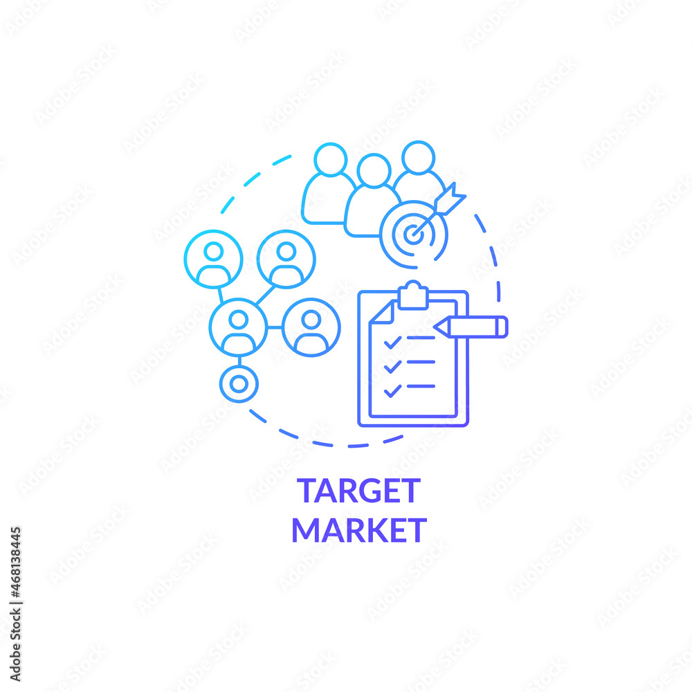 Target market blue gradient concept icon. Identify segment of potential clients. Company customers. Business model abstract idea thin line illustration. Vector isolated outline color drawing Target market blue gradient concept icon. Identify segment of potential clients. Company customers. Business model abstract idea thin line illustration. Vector isolated outline color drawing