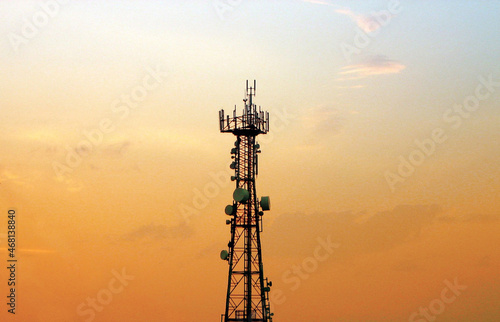 Slika na platnu From top to antenna tower on a sky background.