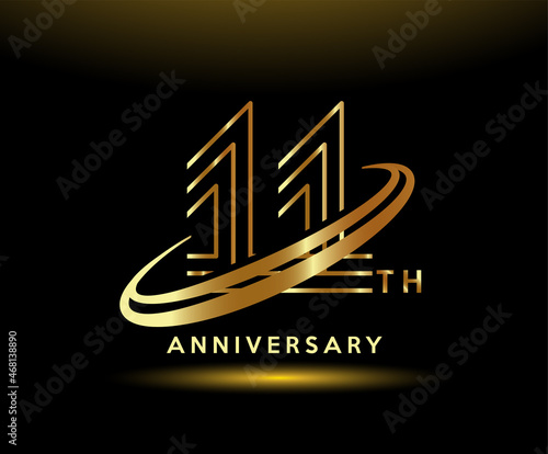 Golden 11  year anniversary celebration logo design inspiration