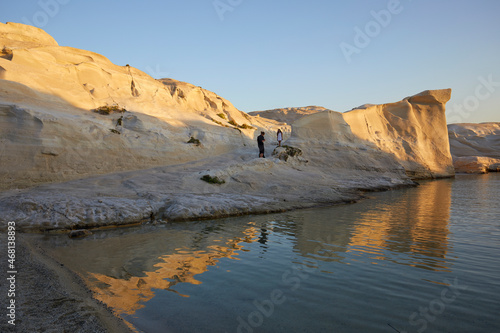 The white cliffs of Sarakiniko Beach at sunrise, Milos, Greece