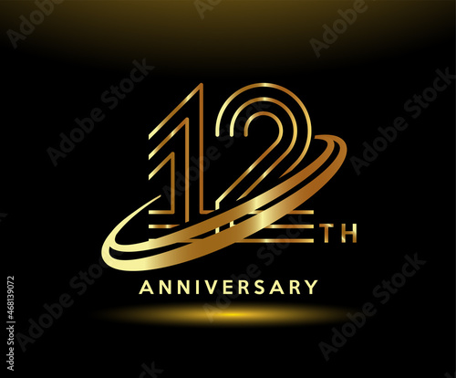 Golden 12  year anniversary celebration logo design inspiration